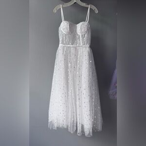 Elegant White Prom/Bridal A line Midi dress